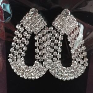 Elegant Rhinestone Earrings with Silver Clip-on